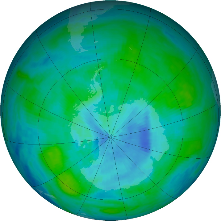Antarctic ozone map for 08 March 1990